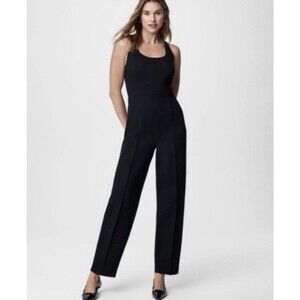 SPANX Ponte Corset Jumpsuit XS Black Sculpting Stretch Sleeveless Pockets